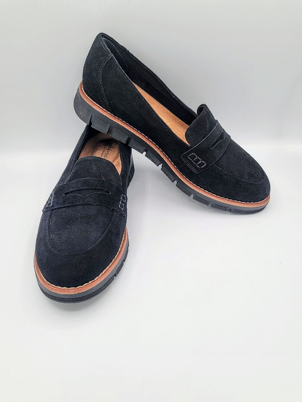 Easy Spirit Sevelia Black Suede Leather Penny Loafers Womens 8W Wide Comfort